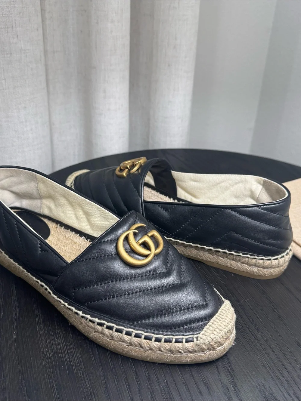 Gucci Marmont GG Quilted Espadrilles Matelasse Black 38.5